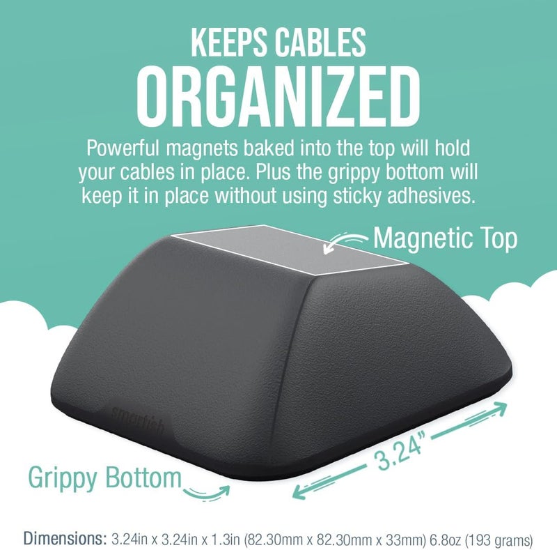 Smartish ® Magnetic Cord Holder - Cable Wrangler Organizer with Magnet Clips for Charger Management on Desktop, Nightstand for USB-C + Lightning - Black Tie Affair - Image 2